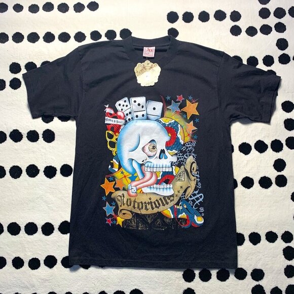 Vintage Y2K XO Jeans USA Notorious Skull Snake Bing Black Tee Shirt NWT - Picture 1 of 10
